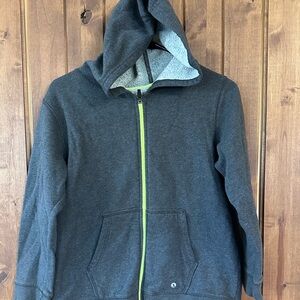 Kids Gray Hoodie with Green Zipper